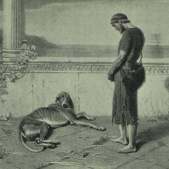 Odysseus og hans hund Argo, som ventede på ham trofast i 20 år. Fotokreditering: James Baldwin